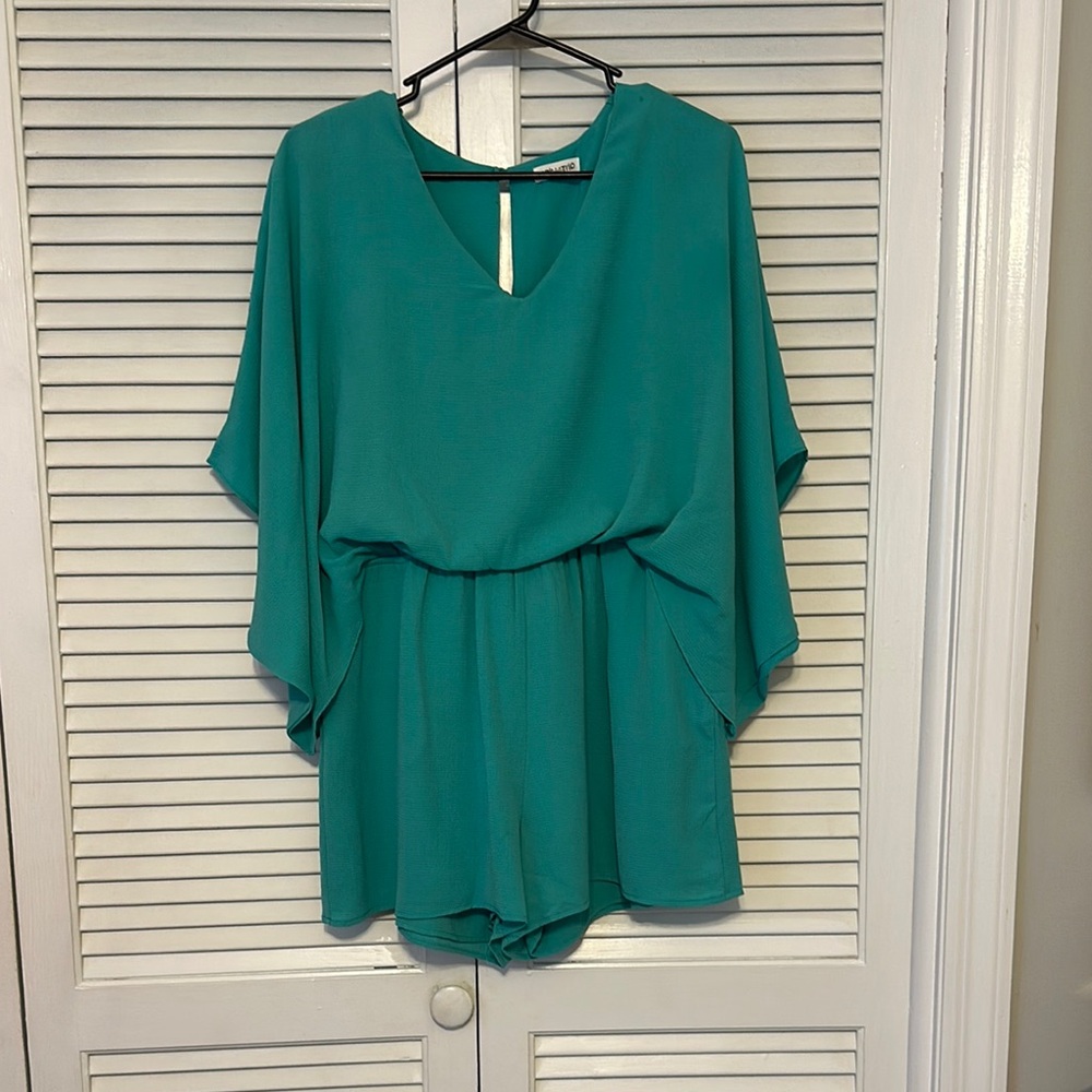 Main Strip Turquoise Kimono Romper